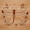 A colorful illustration of a dragonfly with floral patterns.