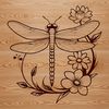 A colorful vector illustration of a dragonfly in flight above water lilies.