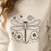 Delicate Dragonfly Illustration with Floral Accents A colorful illustration of a dragonfly perched on a stem surrounded by floral elements.