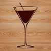 A stylized illustration of a cocktail in a glass with ice and garnishes.