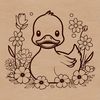 A stylized digital illustration of a duck in a floral setting.