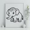 A digital illustration of an African elephant in a neutral pose.