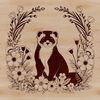 Ferret Silhouette with Floral Accent A vector illustration of a ferret in silhouette against a simple floral pattern.