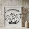 A small fish in a bowl, often kept as a pet.