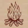 A campfire illustration with flames and warm light, suitable for outdoor designs and vector art.