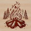 Illustrated camp fire with flames, perfect for outdoor-themed designs.