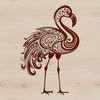 A colorful illustration of a flamingo in vibrant plumage standing on one leg.