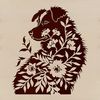 Free Floral Dog Clip Art An adult Australian Shepherd sitting in a green meadow surrounded by wildflowers.