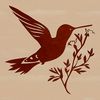 Vector design featuring a small bird with bright plumage flying towards a blooming flower.