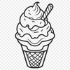 A digital vector graphic design of a smiling ice cream dessert in various colors.