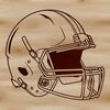 A graphic representation of an American football with detailed lines and textures.