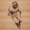American football player in action, wearing a helmet and protective gear, represented as a vector graphic.