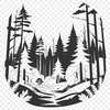 A detailed illustration of a forest with multiple trees in various stages of growth.
