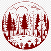 Detailed Tree Silhouette Art A detailed illustration of a dense forest with tall trees and lush foliage.