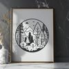 Enchanting Forest Scene A detailed illustration of a forest with various trees and foliage, suitable for vector art and design projects.