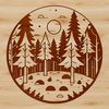 Beautiful Tree Silhouette SVG Image A lush forest scene with tall trees and green foliage.