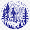 Illustrated forest landscape with trees and foliage in vector format.