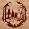 Nature's Oasis Vector Illustration A vector illustration of a serene forest landscape with tall trees and lush foliage.