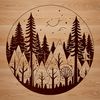 Beautiful Tree Silhouette Design SVG Illustrated forest landscape with various trees and foliage, designed as a vector graphic.