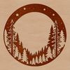A detailed vector illustration of a forest landscape with multiple trees and foliage.