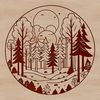 Silhouetted Tree Forms in a Woodland Setting A graphic representation of foliage with multiple tree silhouettes.