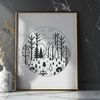 A detailed illustration of a forest landscape with various tree species.