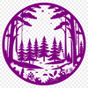 A detailed illustration of a lush forest with tall trees and foliage.