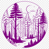 A detailed vector illustration of a serene forest landscape with lush greenery and towering trees.
