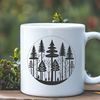 Vector Tree Silhouette Design An illustration of a serene forest landscape with trees and foliage.