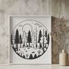 Woodland Illustration A detailed illustration of a forest with multiple trees and foliage, suitable for vector art and cutting machine designs.