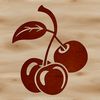 A detailed illustration of a single cherry fruit with a smooth skin and a bright red color.