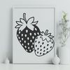 Beautiful Fruit Graphic Design A digital illustration of a ripe strawberry with green leaves.