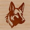 German Shepherd Portrait Silhouette A digital illustration of a German Shepherd dog's head from the side view.