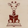 Spotted Friend Reading a Book A tall, spotted giraffe reading from a book, perfect for educational or safari-themed projects.