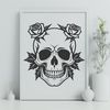 Free SVG Clip Art Design - Rose-Adorned Skull A stylized illustration of a skull adorned with a rose, suitable for various digital design applications.