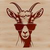 Trendy Goat Portrait Close-up of a goat wearing trendy sunglasses on a farm landscape background