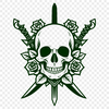 Gothic Skull Illustration with Rose and Dagger A stylized illustration of a skull with a rose and dagger, suitable for various design projects.