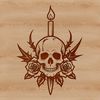 Spooky Skull with Candlelight Glow A dark, stylized skull with candlelight flickering in the background, suitable for Halloween designs.