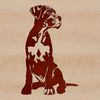 Vector graphic illustration of a Great Dane sitting calmly, suitable for various uses.