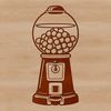 Vector illustration of a colorful gumball machine with spinning wheel and dispensing gum balls.