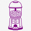 A vector illustration of a classic gumball machine with colorful balls dispensed through a chute.
