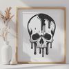 Dark Gothic Skull Design with Droplets A vector graphic representation of a detailed skull design with drips or drops of liquid effect.