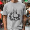 Ornate Gothic Skull with Rose A stylized, ornate skull with a rose nestled within its jawbone, surrounded by a subtle hint of candlelight.