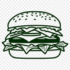 A Classic Burger Illustration A digital representation of a classic hamburger with bun, patty, cheese, lettuce, tomato, and condiments.