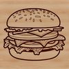 A graphic illustration of a classic hamburger with bun, patty, lettuce, cheese, and tomato.