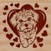 Portrait illustration of a friendly Havanese dog with heart symbols surrounding its face.