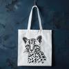 SVG illustration of a close-up ocelot head with distinctive markings.