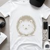 Quill-Covered Critter Graphic A detailed illustration of a small hedgehog in a neutral background, suitable for use in design projects.