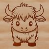Sturdy Highland Cow SVG Design Illustration of a Highland Cow, a type of farm animal known for its thick fur and sturdy build.