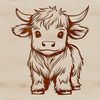 A Scottish Highlands farm animal standing in a field.